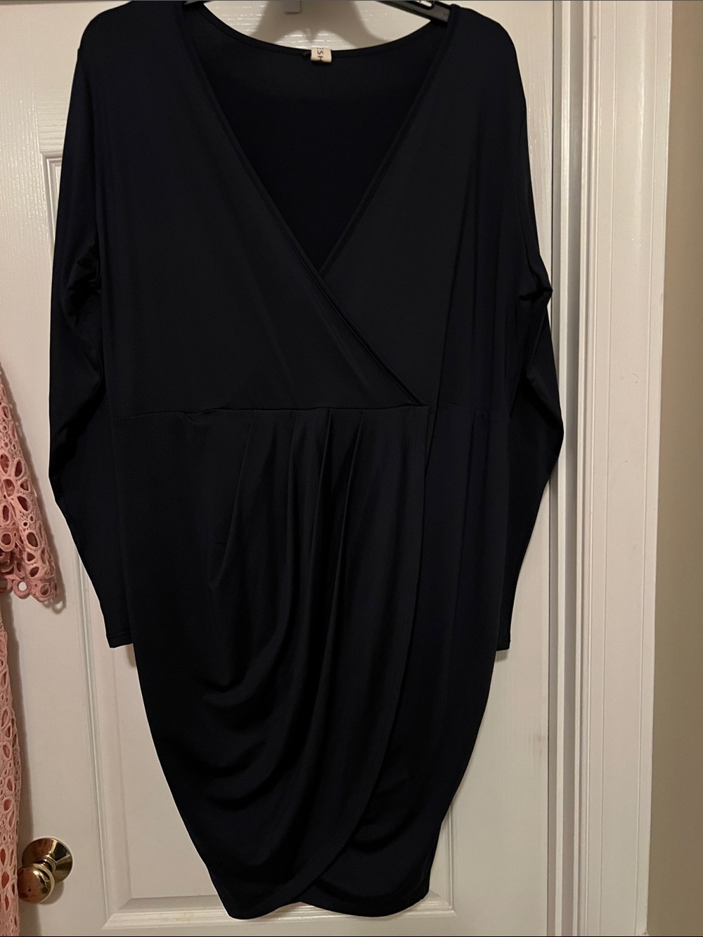 Long Sleeve Black Draped Wrap-Front Dress